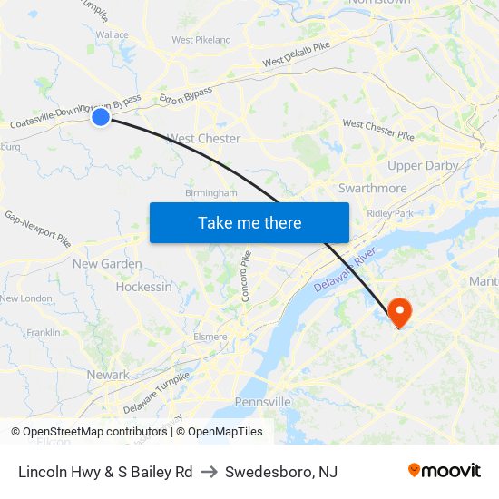 Lincoln Hwy & S Bailey Rd to Swedesboro, NJ map
