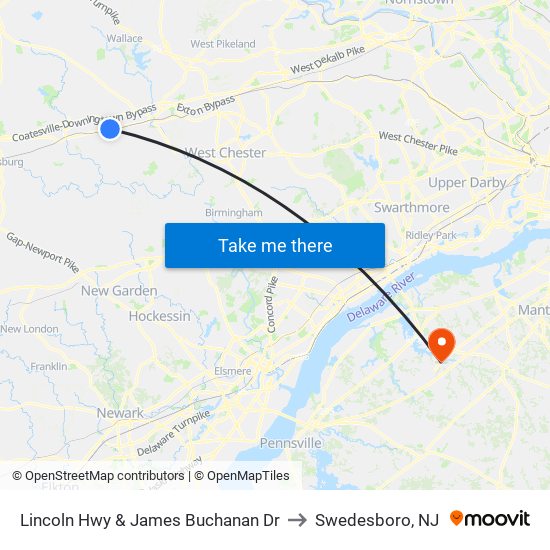 Lincoln Hwy & James Buchanan Dr to Swedesboro, NJ map