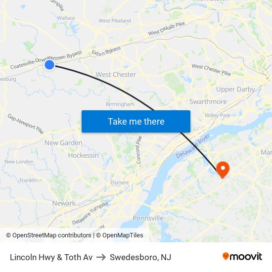 Lincoln Hwy & Toth Av to Swedesboro, NJ map