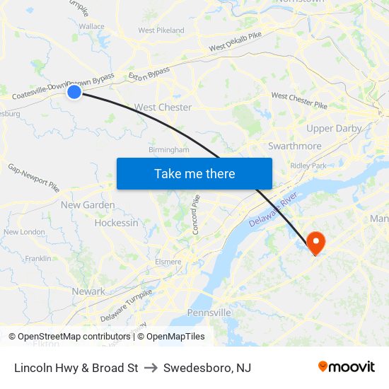 Lincoln Hwy & Broad St to Swedesboro, NJ map