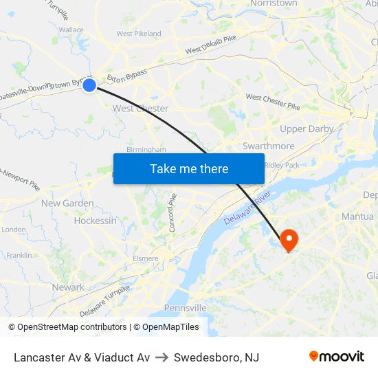 Lancaster Av & Viaduct Av to Swedesboro, NJ map