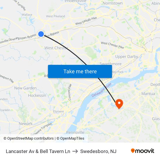 Lancaster Av & Bell Tavern Ln to Swedesboro, NJ map