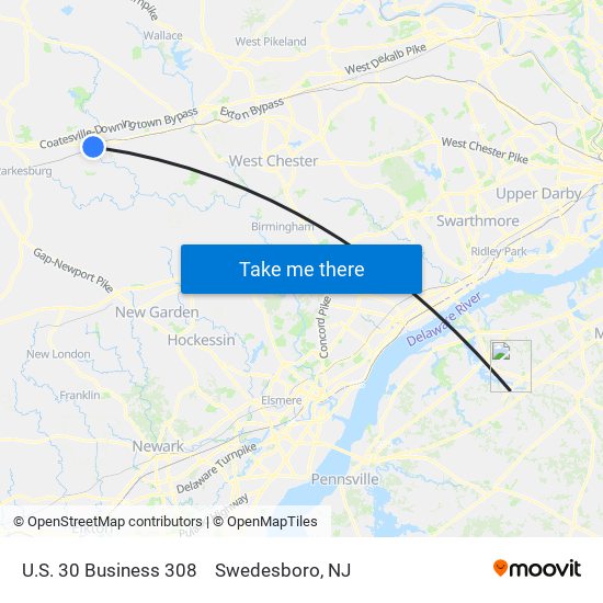 U.S. 30 Business 308 to Swedesboro, NJ map