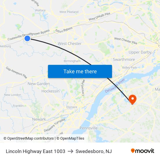 Lincoln Highway East 1003 to Swedesboro, NJ map