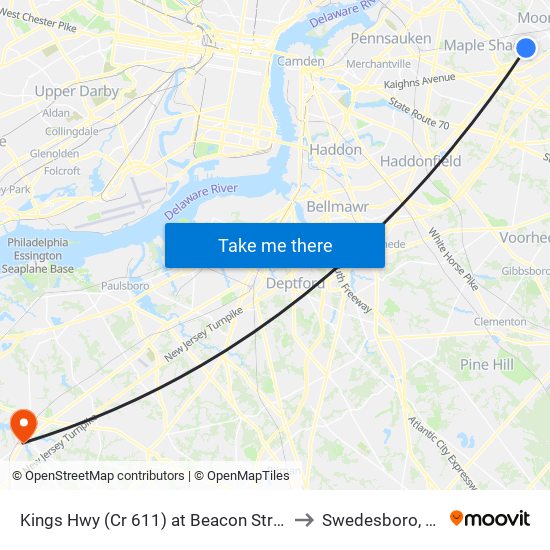 Kings Hwy (Cr 611) at Beacon Street to Swedesboro, NJ map