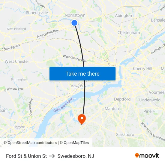 Ford St & Union St to Swedesboro, NJ map