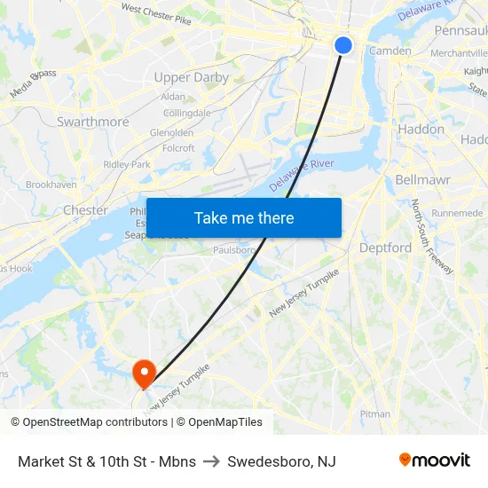 Market St & 10th St  - Mbns to Swedesboro, NJ map