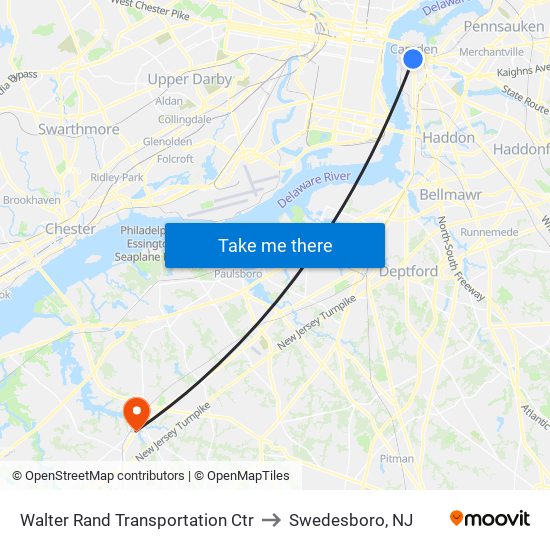 Walter Rand Transportation Ctr to Swedesboro, NJ map