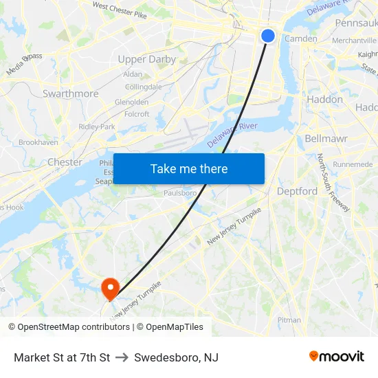 Market St at 7th St to Swedesboro, NJ map