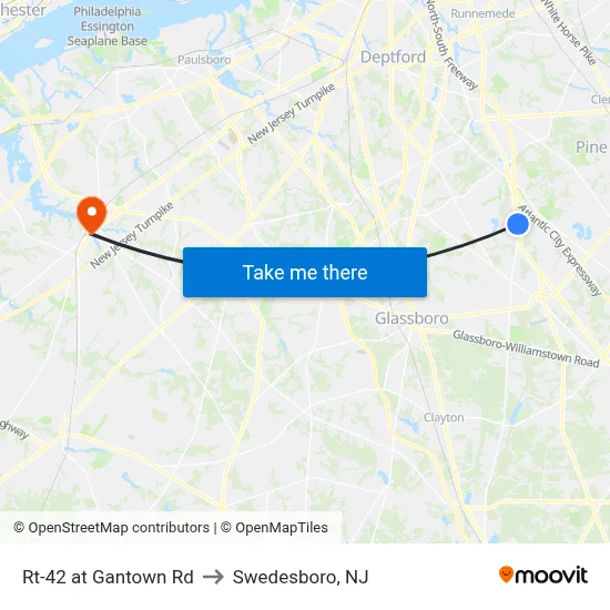 Rt-42 at Gantown Rd to Swedesboro, NJ map