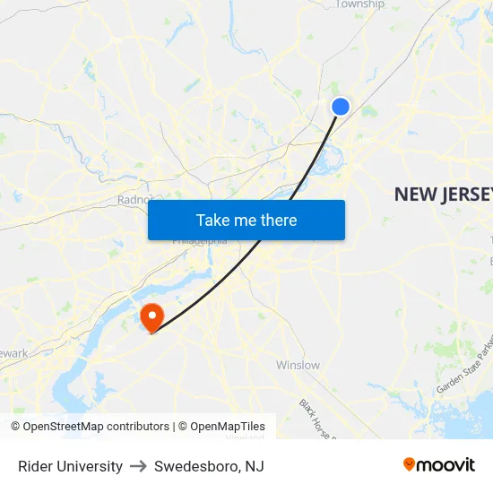 Rider University to Swedesboro, NJ map