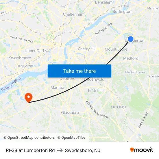 Rt-38 at Lumberton Rd to Swedesboro, NJ map