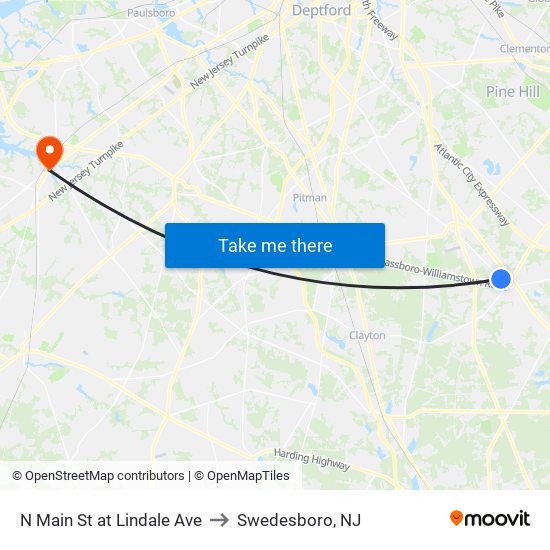 N Main St at Lindale Ave to Swedesboro, NJ map