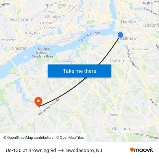 Us-130 at Browning Rd to Swedesboro, NJ map