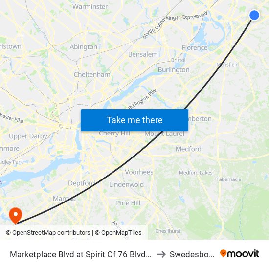 Marketplace Blvd at Spirit Of 76 Blvd (Chase Bank) to Swedesboro, NJ map