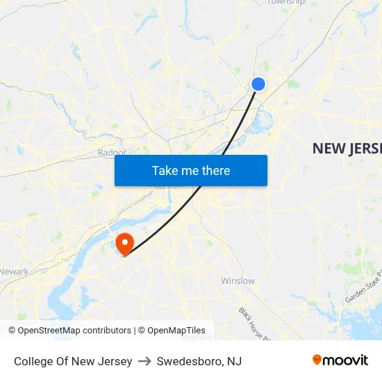 College Of New Jersey to Swedesboro, NJ map