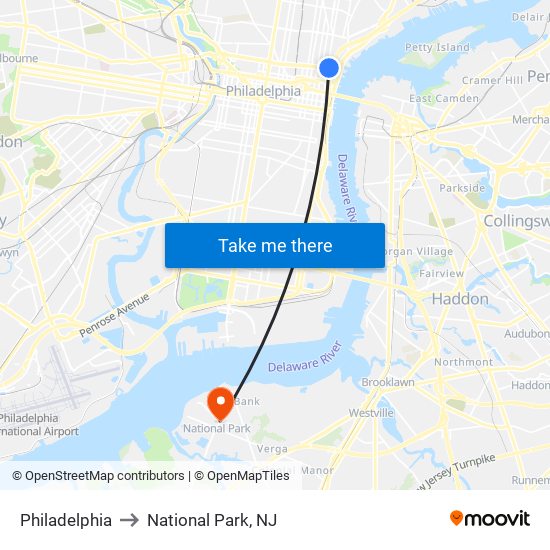 Philadelphia to National Park, NJ map