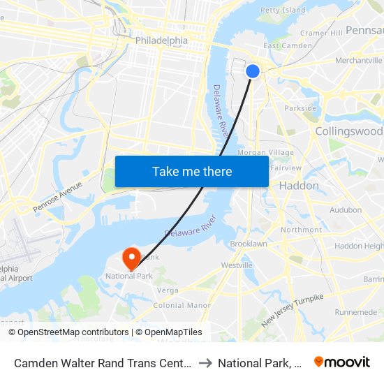 Camden Walter Rand Trans Center to National Park, NJ map