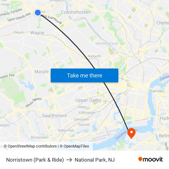 Norristown (Park & Ride) to National Park, NJ map