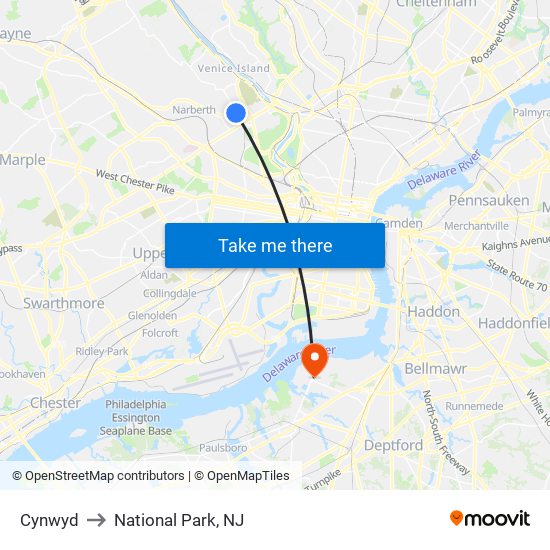 Cynwyd to National Park, NJ map