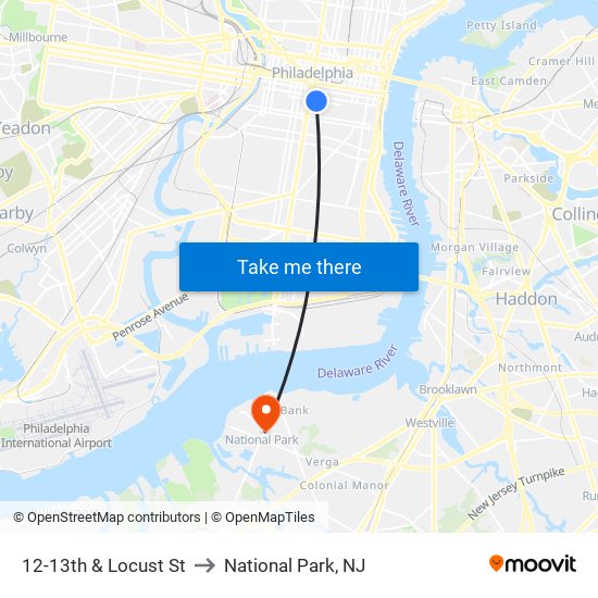 12-13th & Locust St to National Park, NJ map