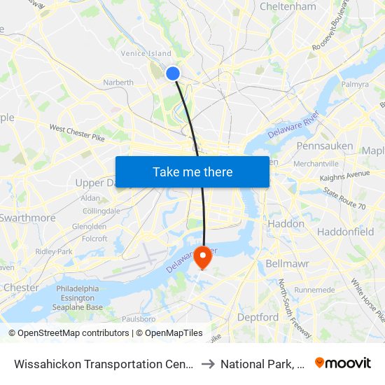 Wissahickon Transportation Center to National Park, NJ map