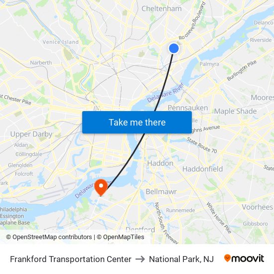 Frankford Transportation Center to National Park, NJ map