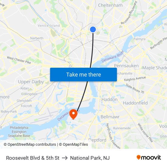 Roosevelt Blvd & 5th St to National Park, NJ map