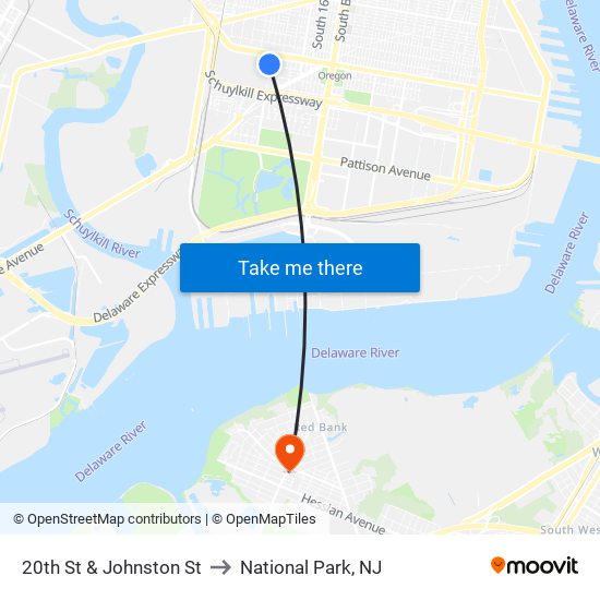 20th St & Johnston St to National Park, NJ map