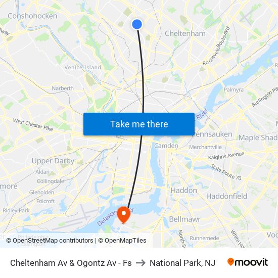 Cheltenham Av & Ogontz Av - Fs to National Park, NJ map