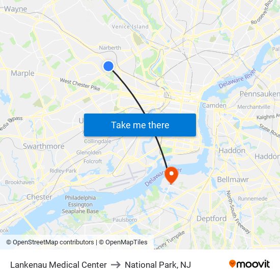Lankenau Medical Center to National Park, NJ map