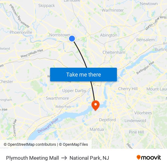 Plymouth Meeting Mall to National Park, NJ map