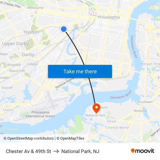 Chester Av & 49th St to National Park, NJ map