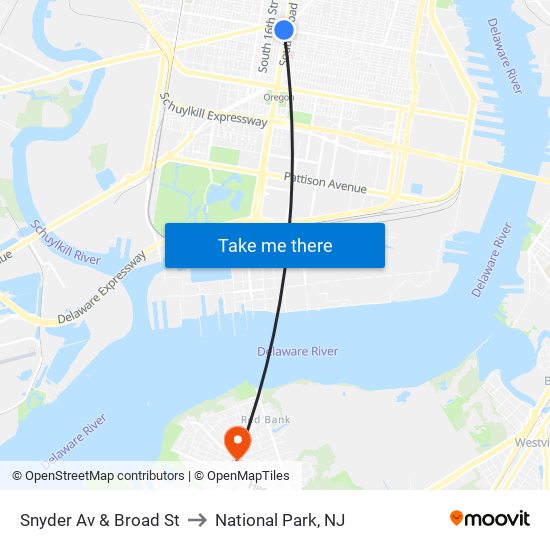 Snyder Av & Broad St to National Park, NJ map