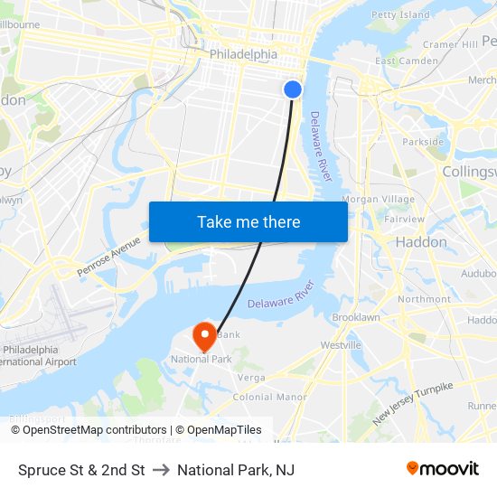 Spruce St & 2nd St to National Park, NJ map