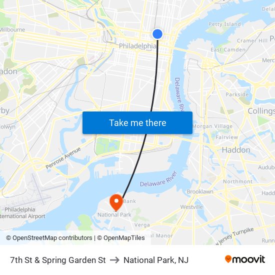 7th St & Spring Garden St to National Park, NJ map