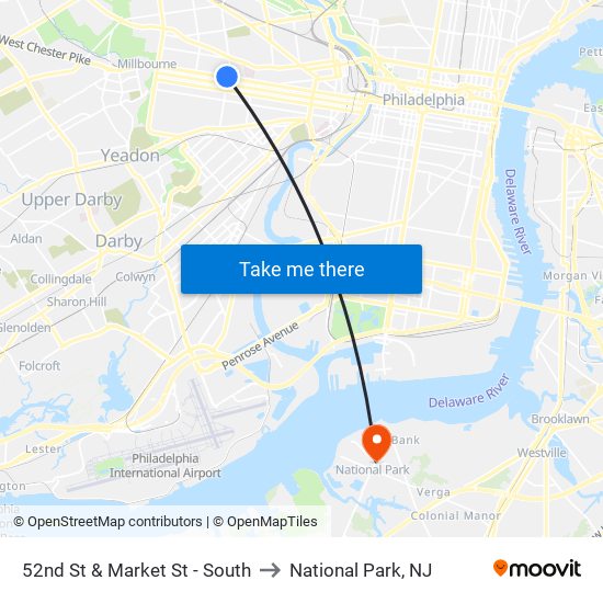 52nd St & Market St - South to National Park, NJ map