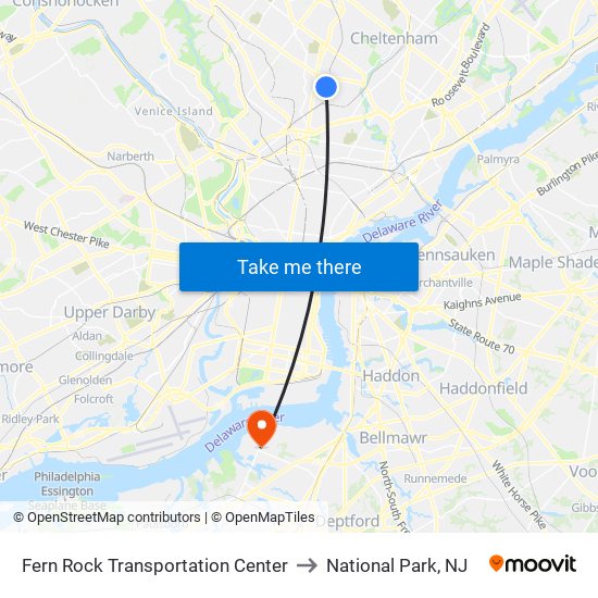 Fern Rock Transit Center to National Park, NJ map