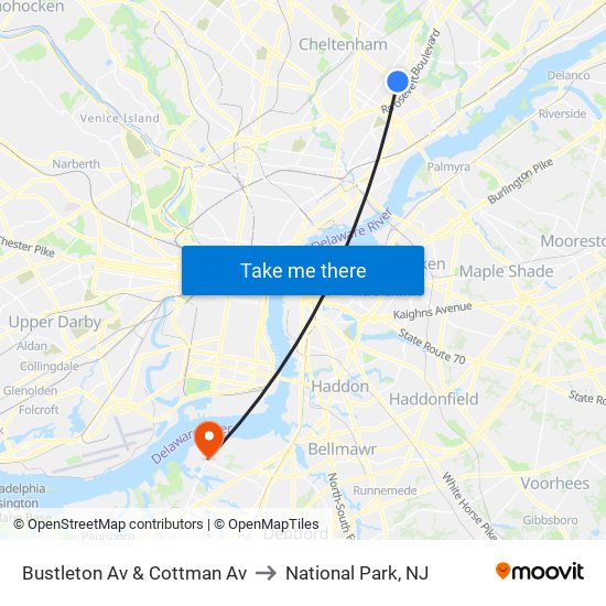 Bustleton Av & Cottman Av to National Park, NJ map