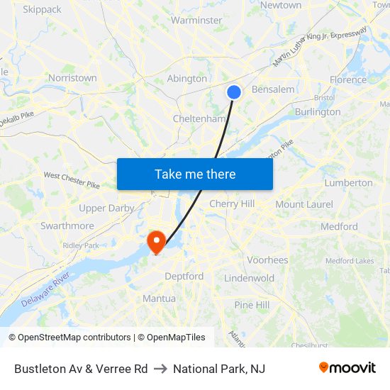 Bustleton Av & Verree Rd to National Park, NJ map