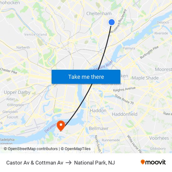 Castor Av & Cottman Av to National Park, NJ map