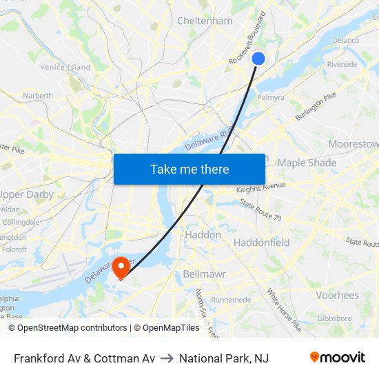 Frankford Av & Cottman Av to National Park, NJ map