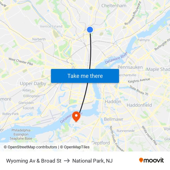 Wyoming Av & Broad St to National Park, NJ map