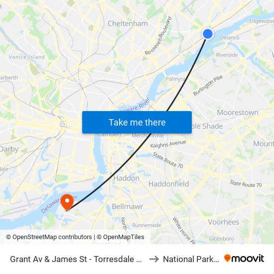 Grant Av & James St - Torresdale Station to National Park, NJ map