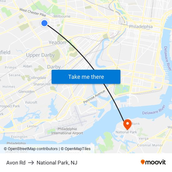 Avon Rd to National Park, NJ map