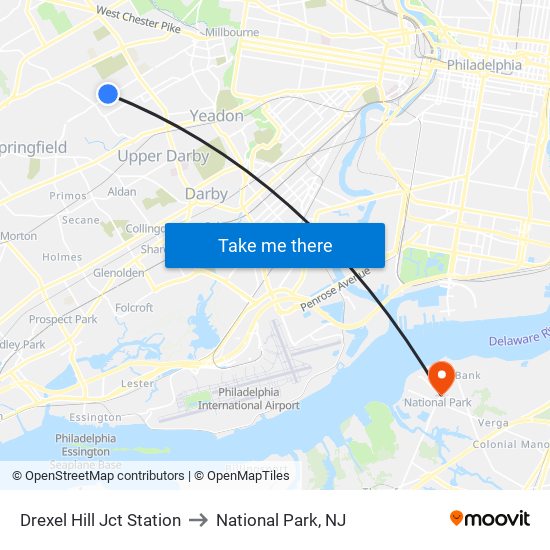 Drexel Hill Jct Station to National Park, NJ map