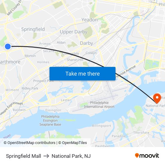 Springfield Mall to National Park, NJ map