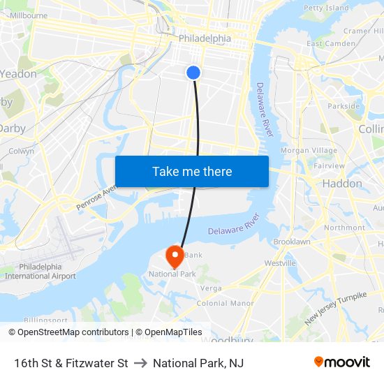 16th St & Fitzwater St to National Park, NJ map