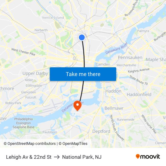 Lehigh Av & 22nd St to National Park, NJ map