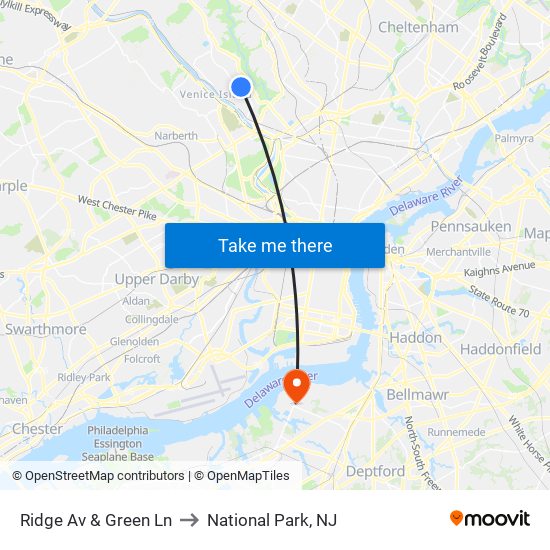 Ridge Av & Green Ln to National Park, NJ map